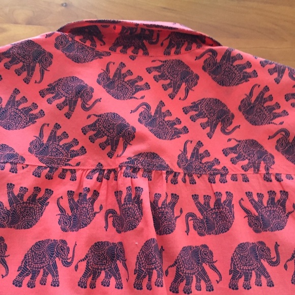 J.CREW Coral with Blue Elephants Tie Waist Shirt - Picture 4 of 8
